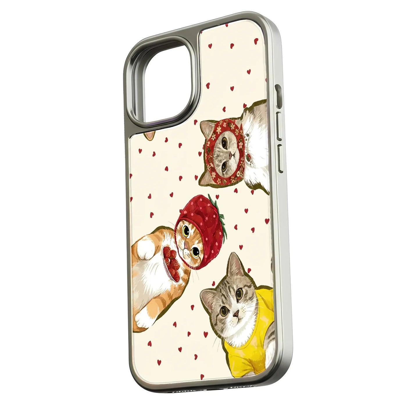 Holographic Chrome Cat Phone Case - Cute Kitties with Hearts