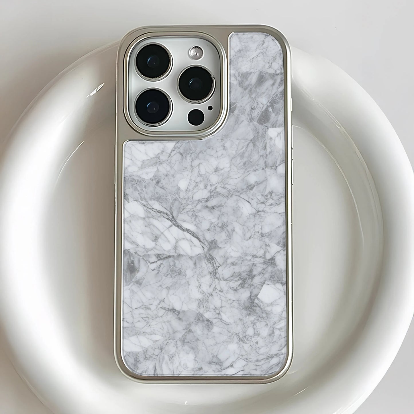 Holographic Chrome Marble Phone Case for iPhone 15 Pro - Elegant Stone Design