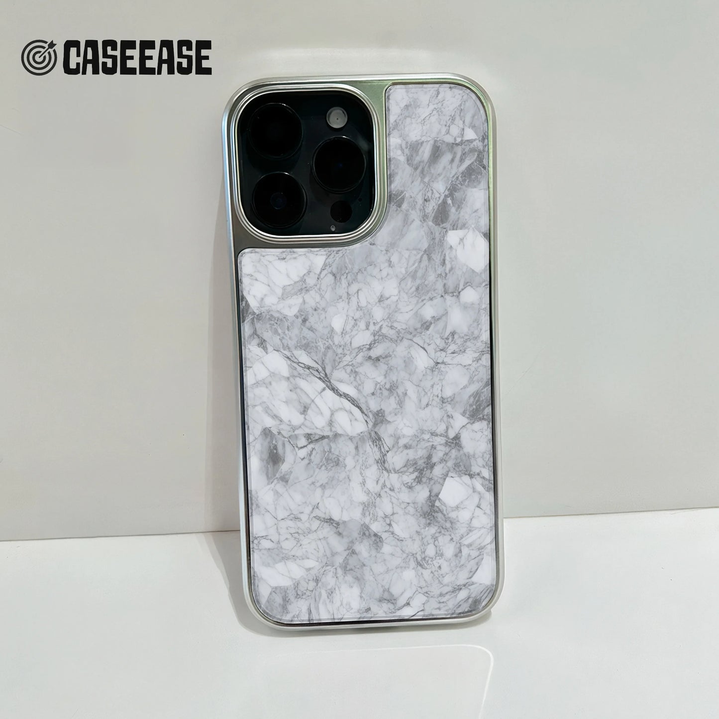 Holographic Chrome Marble Phone Case for iPhone 15 Pro - Elegant Stone Design
