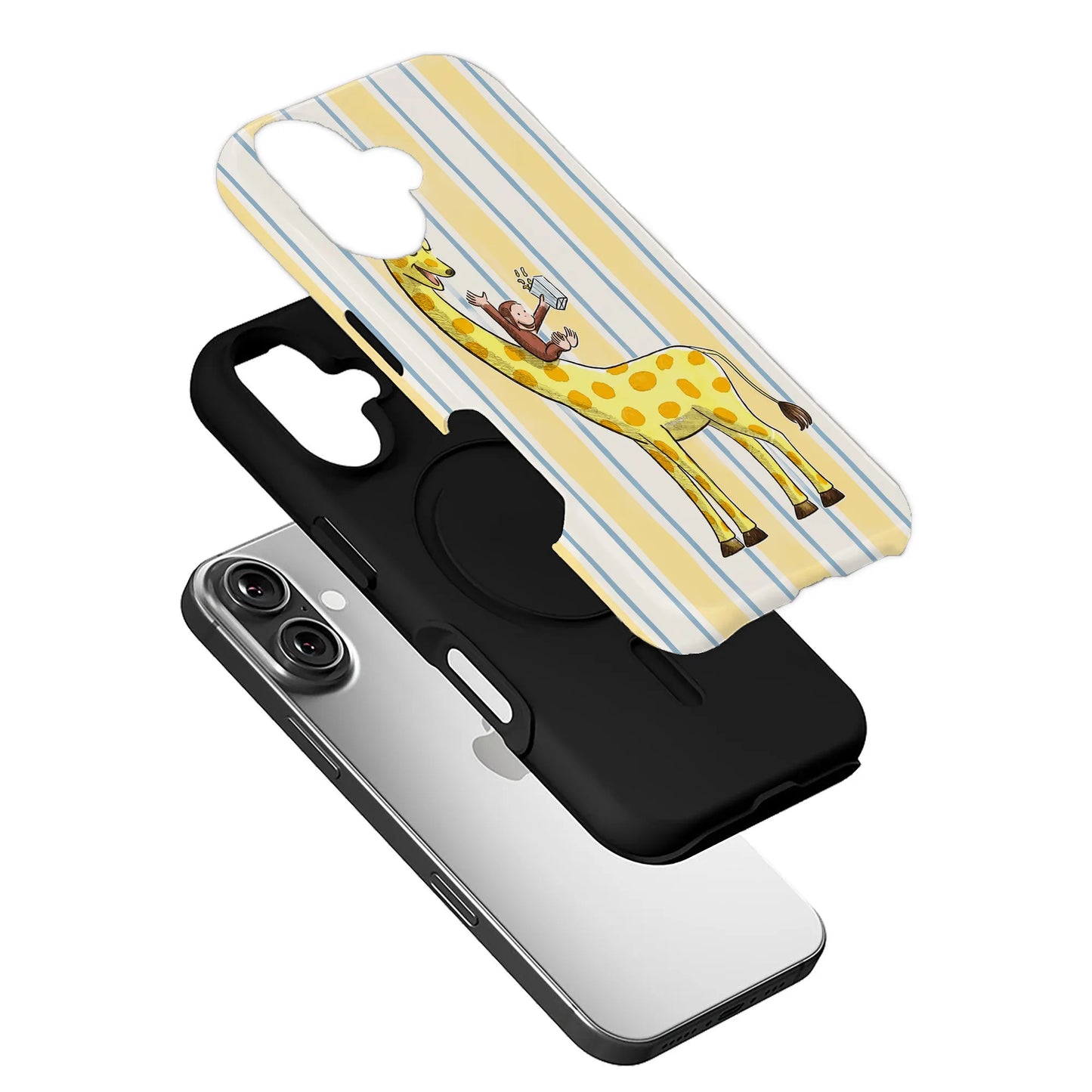 Bonita funda para teléfono con jirafa y mono