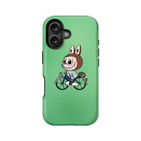 Funda para teléfono con bicicleta y conejito de dibujos animados