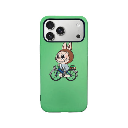 Funda para teléfono con bicicleta y conejito de dibujos animados