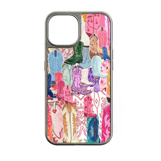 Holographic Chrome Cowboy Boots Phone Case - Vivid Western Design