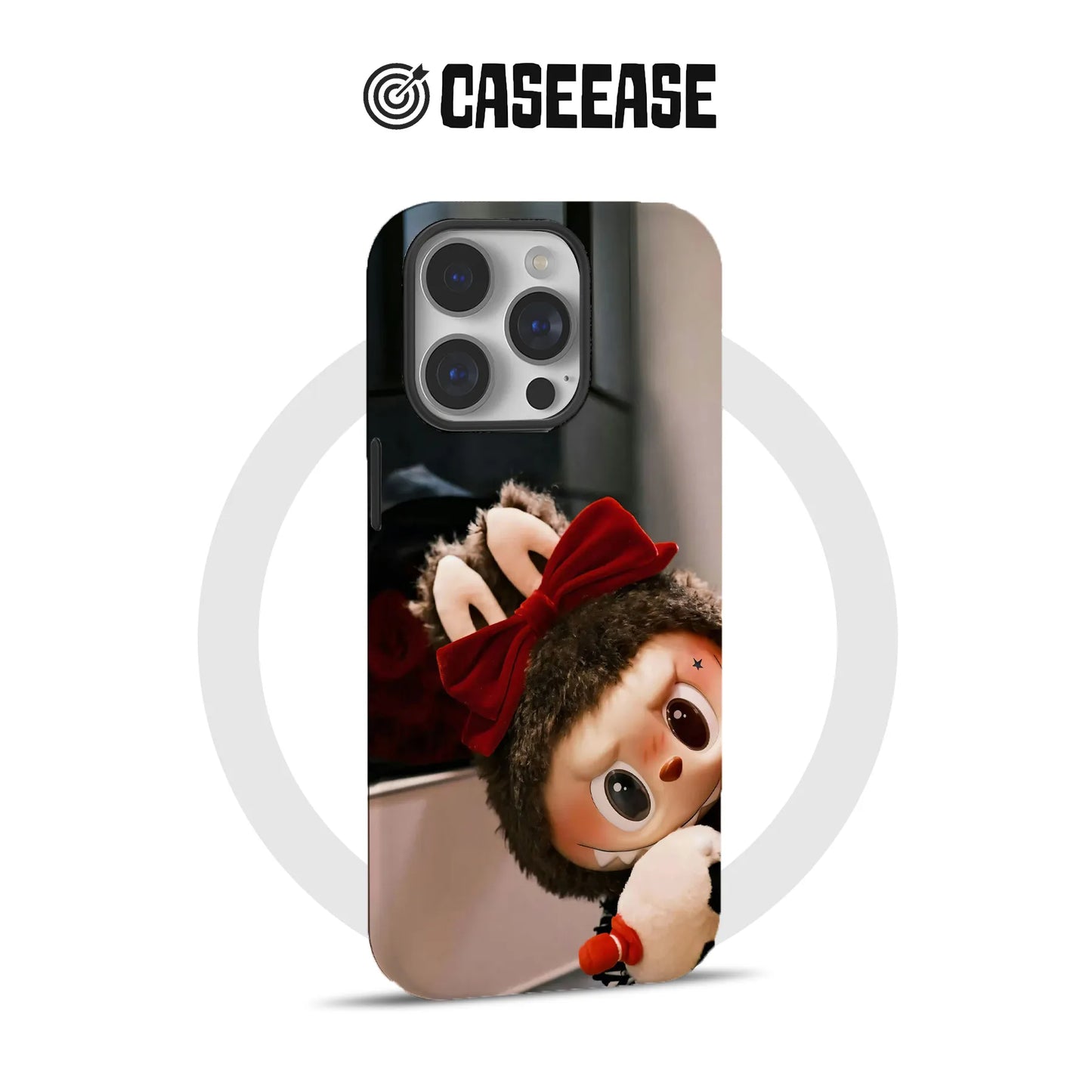 Cute Labubu Plush Phone Case with Red Bow