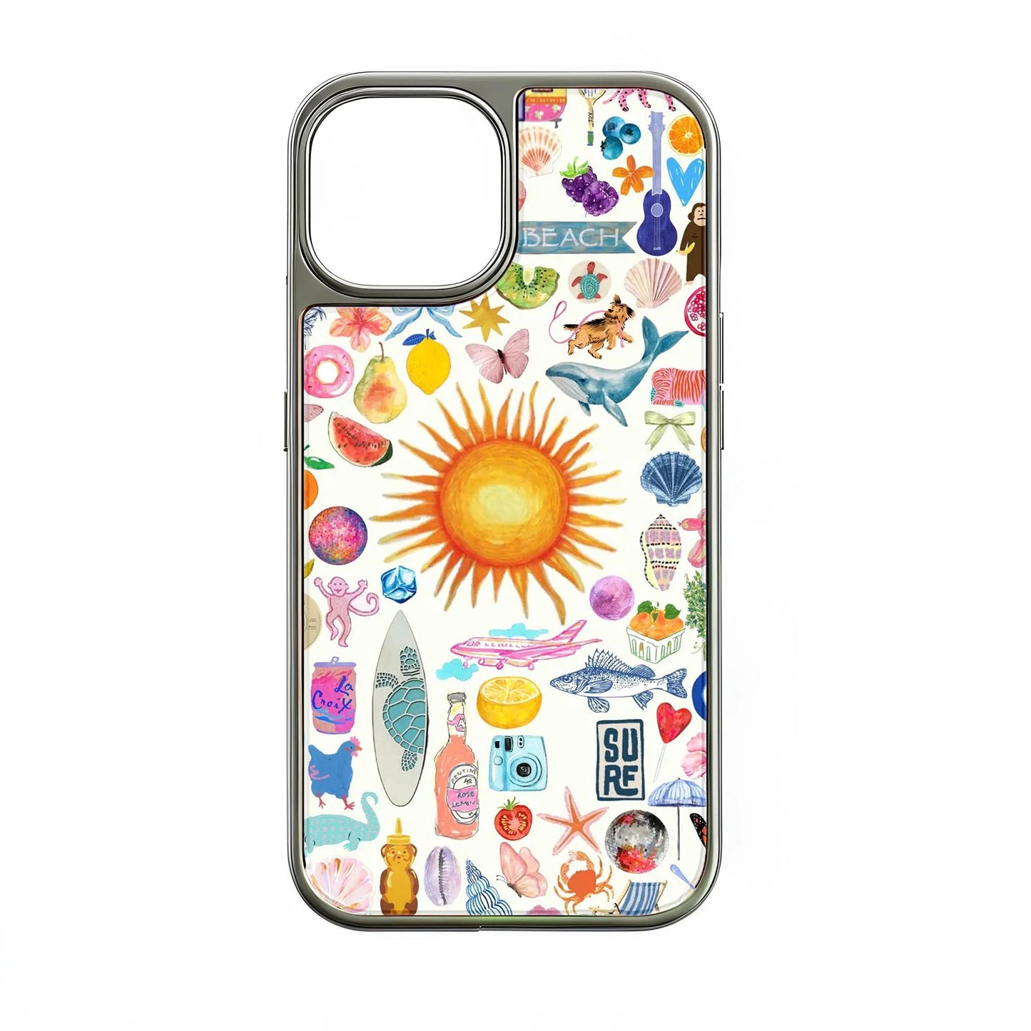 Holographic Chrome Beach Vibes Phone Case - Colorful Summer Design