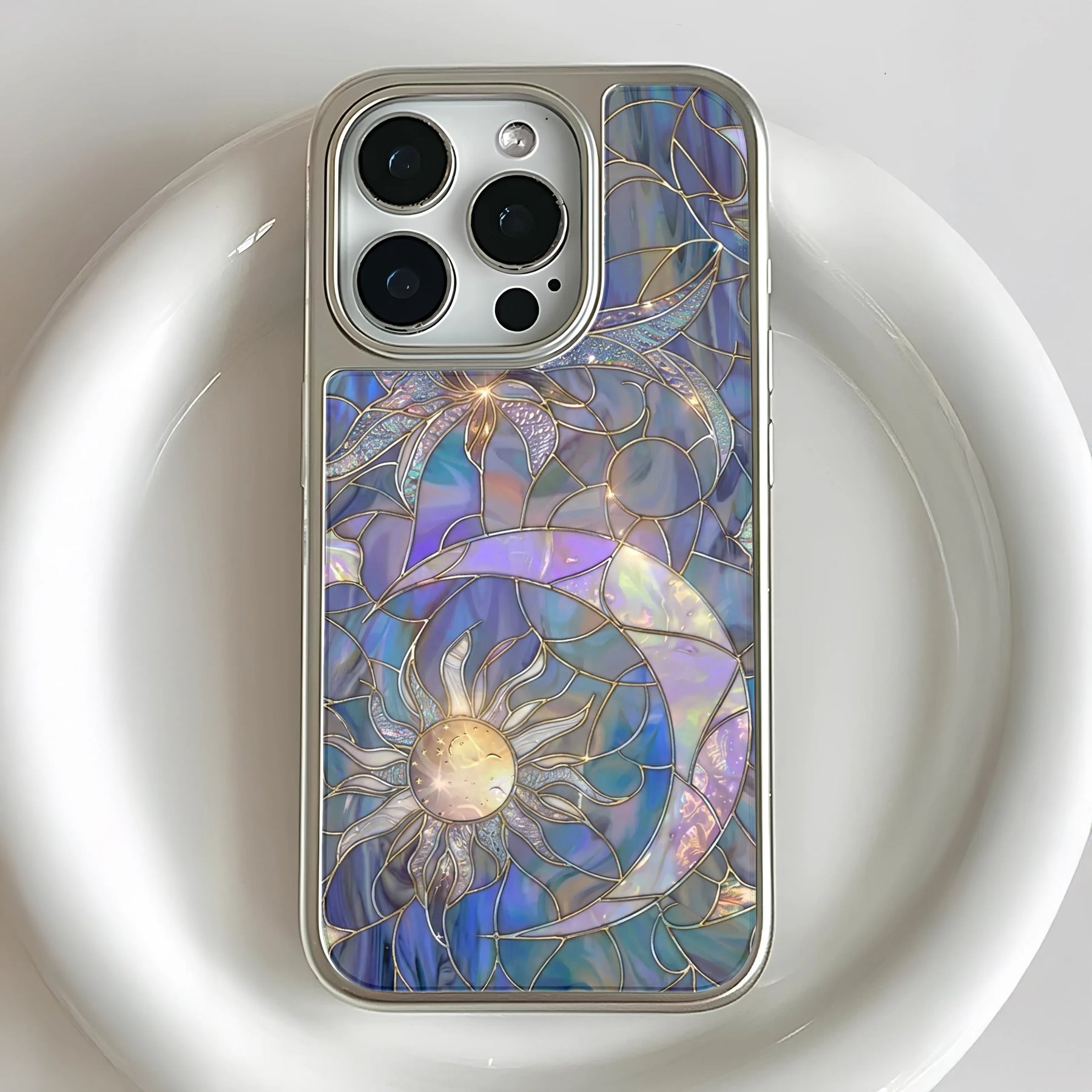Holographic Chrome Phone Case - Celestial Stained Glass Design