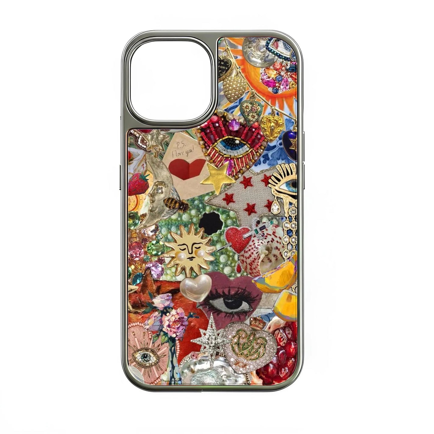 Holographic Chrome Phone Case - Artistic Collage Design