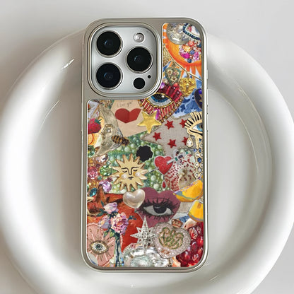 Holographic Chrome Phone Case - Artistic Collage Design