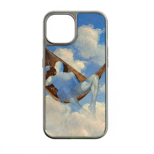 Holographic Chrome Phone Case for iPhone 15 Pro - Dreamy Hammock Cloud Design