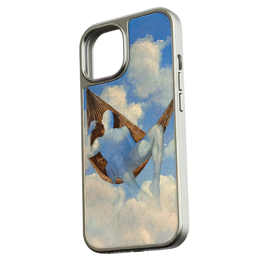 Holographic Chrome Phone Case for iPhone 15 Pro - Dreamy Hammock Cloud Design