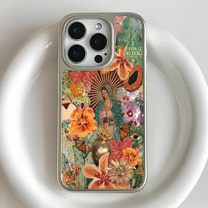 Funda holográfica cromada para teléfono: diseño floral y cultural colorido