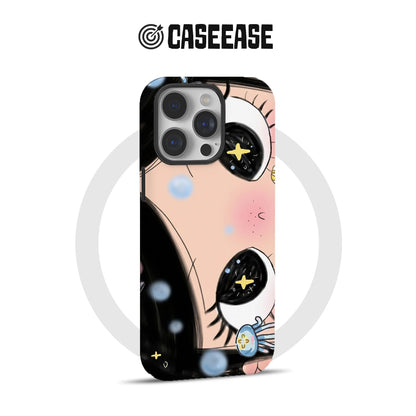 Pink and black anime eye phone case shown from rear for CASEEASE storefront