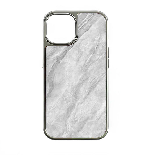 Holographic Chrome iPhone 15 Pro Marble Case - Elegant Grey Finish