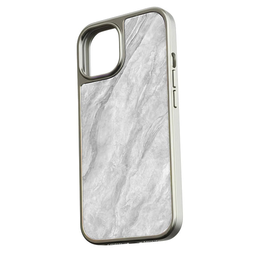 Holographic Chrome iPhone 15 Pro Marble Case - Elegant Grey Finish