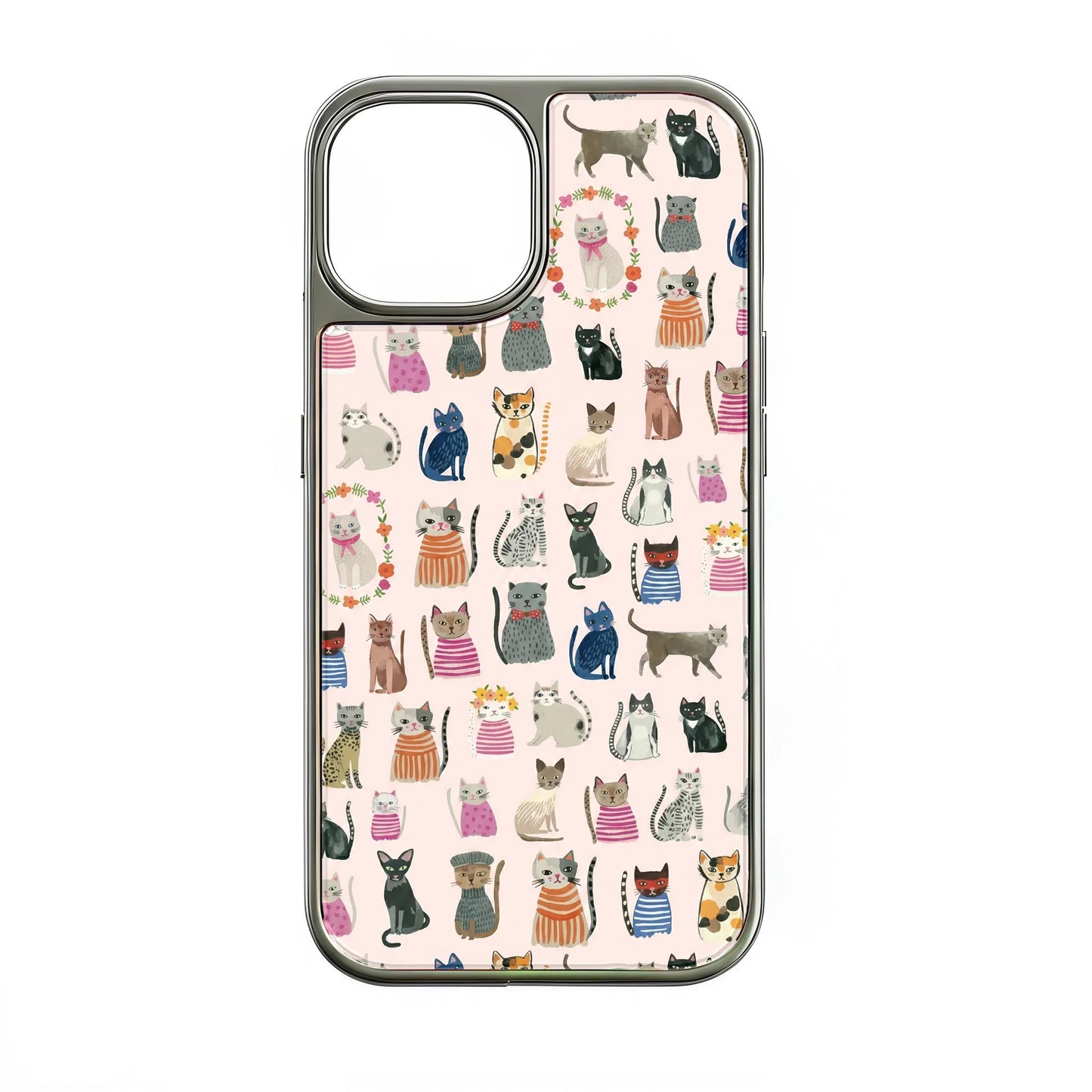 Holographic Chrome Cat Phone Case - Whimsical Feline Design