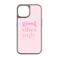 Holographic Chrome Good Vibes Phone Case - Pink Typography Design