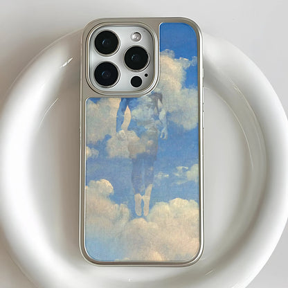 Holographic Chrome Phone Case for iPhone 15 Pro - Celestial Cloud Design