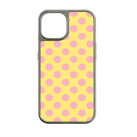 Holographic Chrome Polka Dot Phone Case - Bright Yellow with Pink Dots