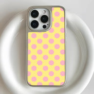 Funda para teléfono holográfica con lunares cromados - Amarillo brillante con puntos rosas