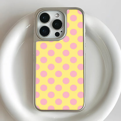 Holographic Chrome Polka Dot Phone Case - Bright Yellow with Pink Dots