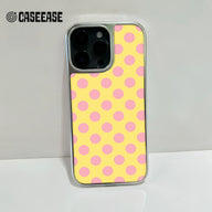 Funda para teléfono holográfica con lunares cromados - Amarillo brillante con puntos rosas