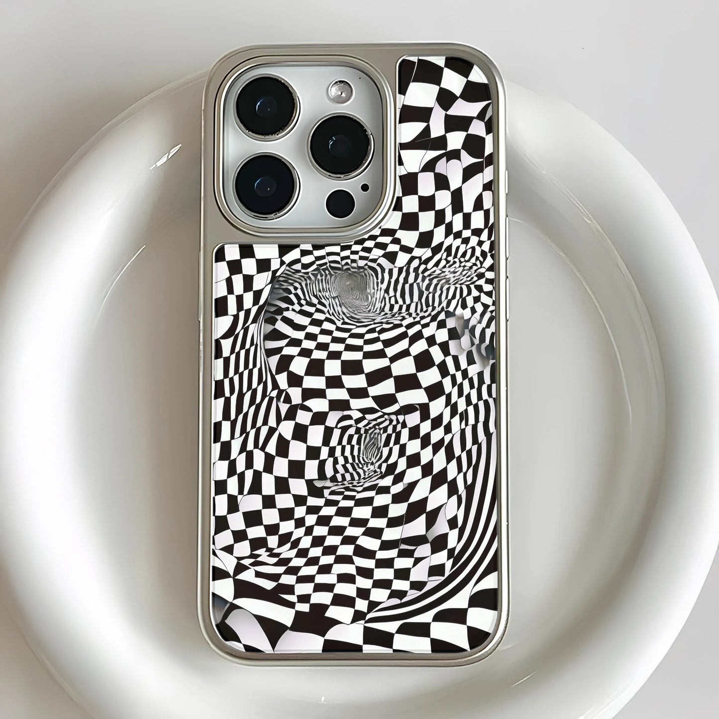 Holographic Chrome Phone Case for iPhone 15 Pro - Optical Illusion Design