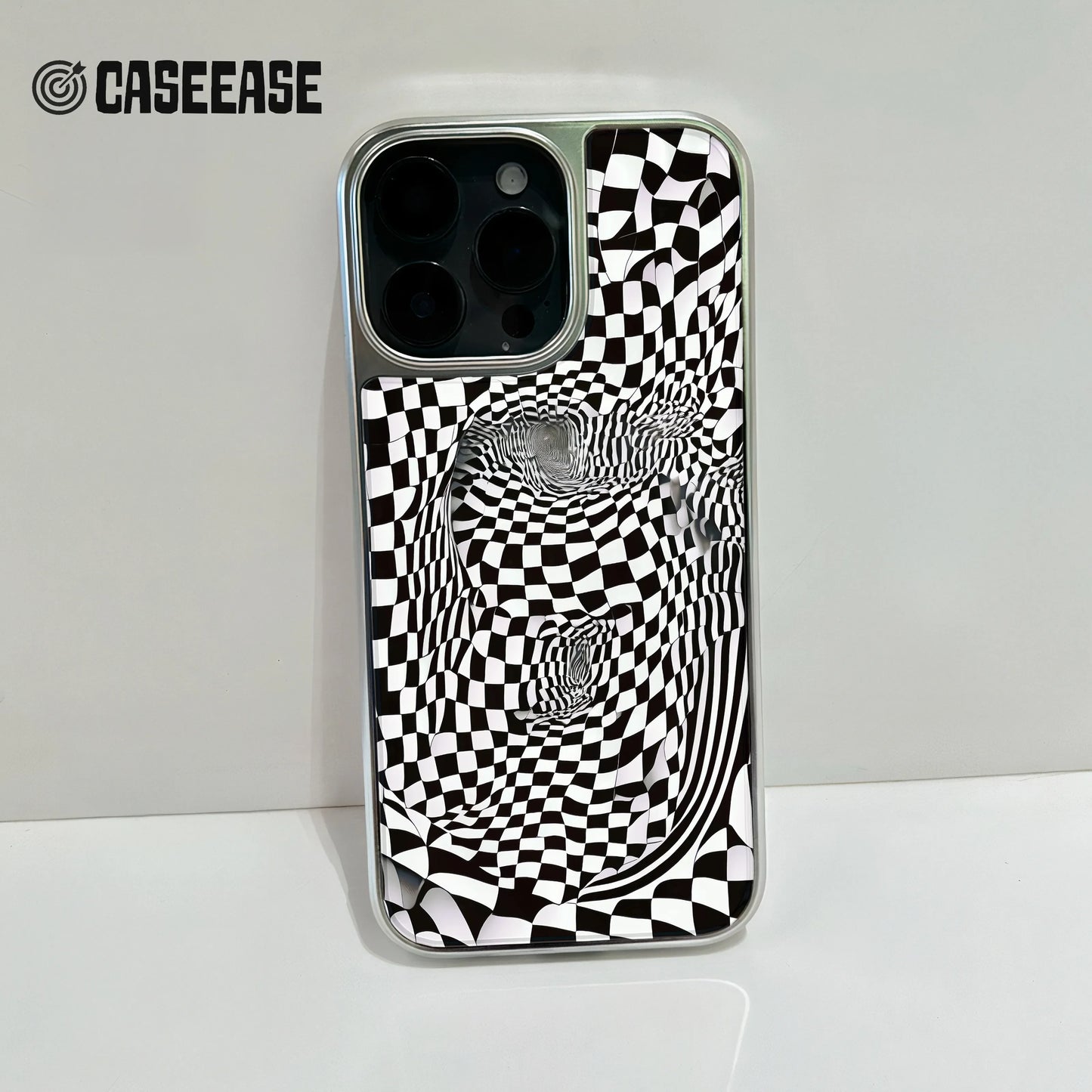 Holographic Chrome Phone Case for iPhone 15 Pro - Optical Illusion Design
