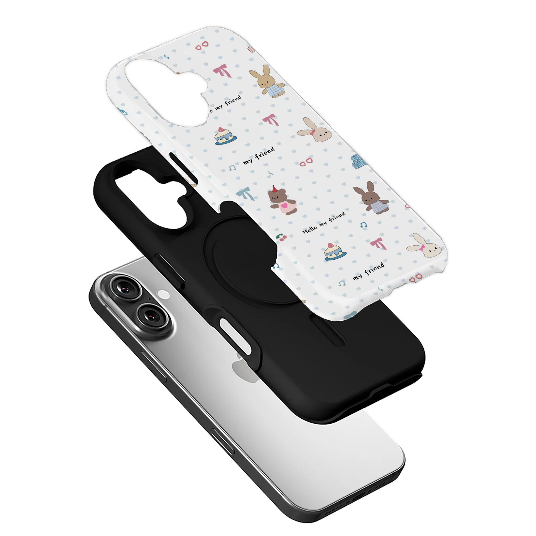 Cute Bunny and Bear Phone Case – “Hello My Friend” Cartoon Design