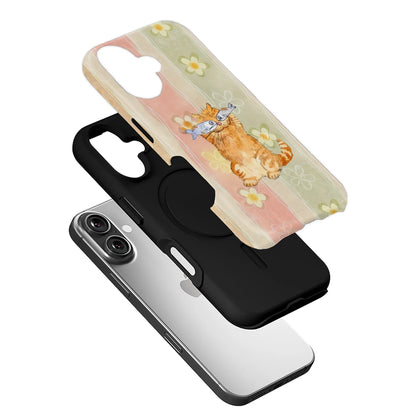 Bonita funda para teléfono con diseño de gato y pez