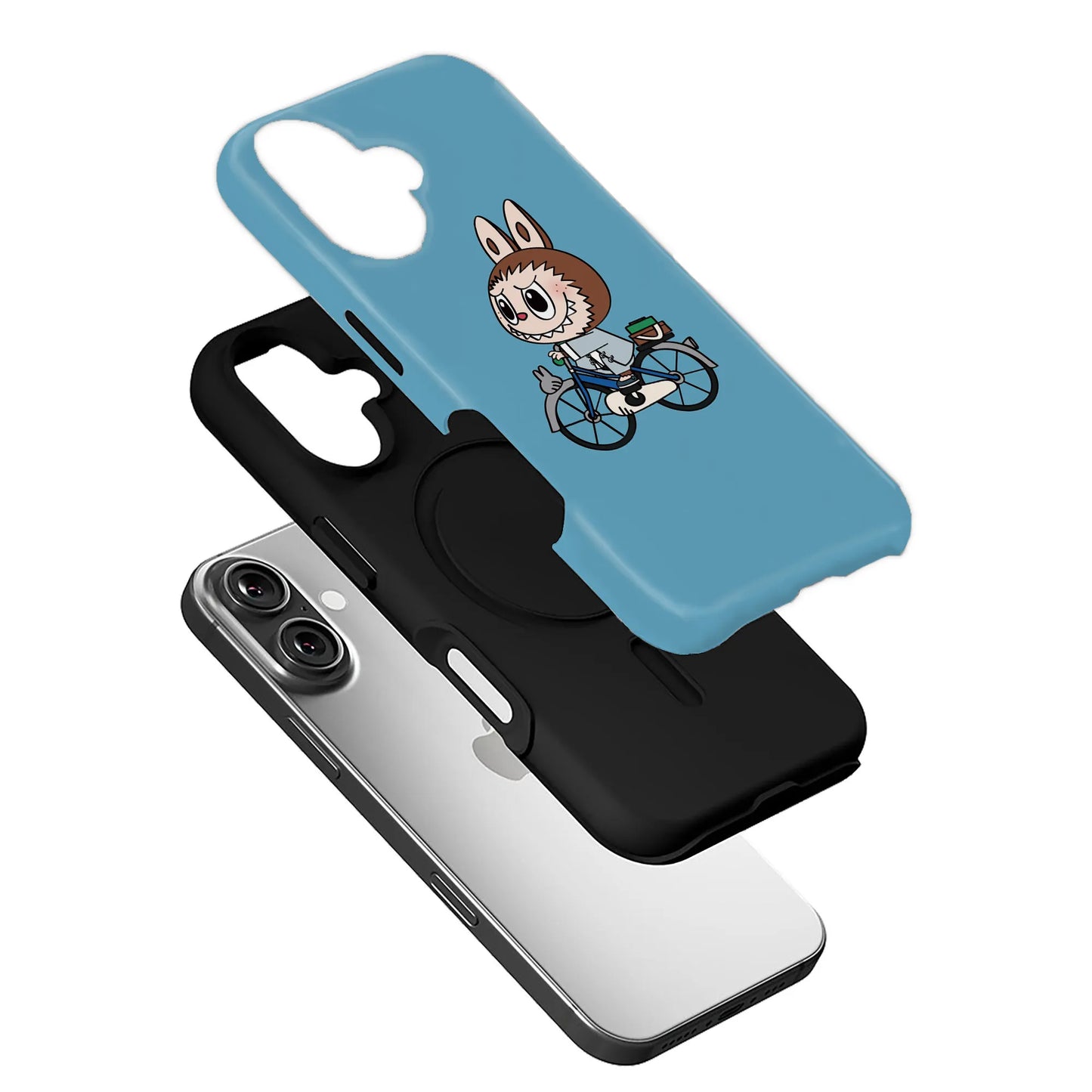 Funda para teléfono con diseño de conejo motero juguetón