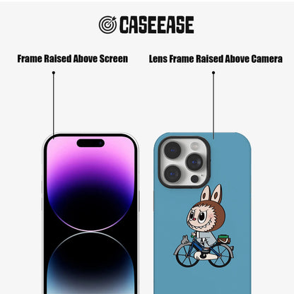 Funda para teléfono con diseño de conejo motero juguetón