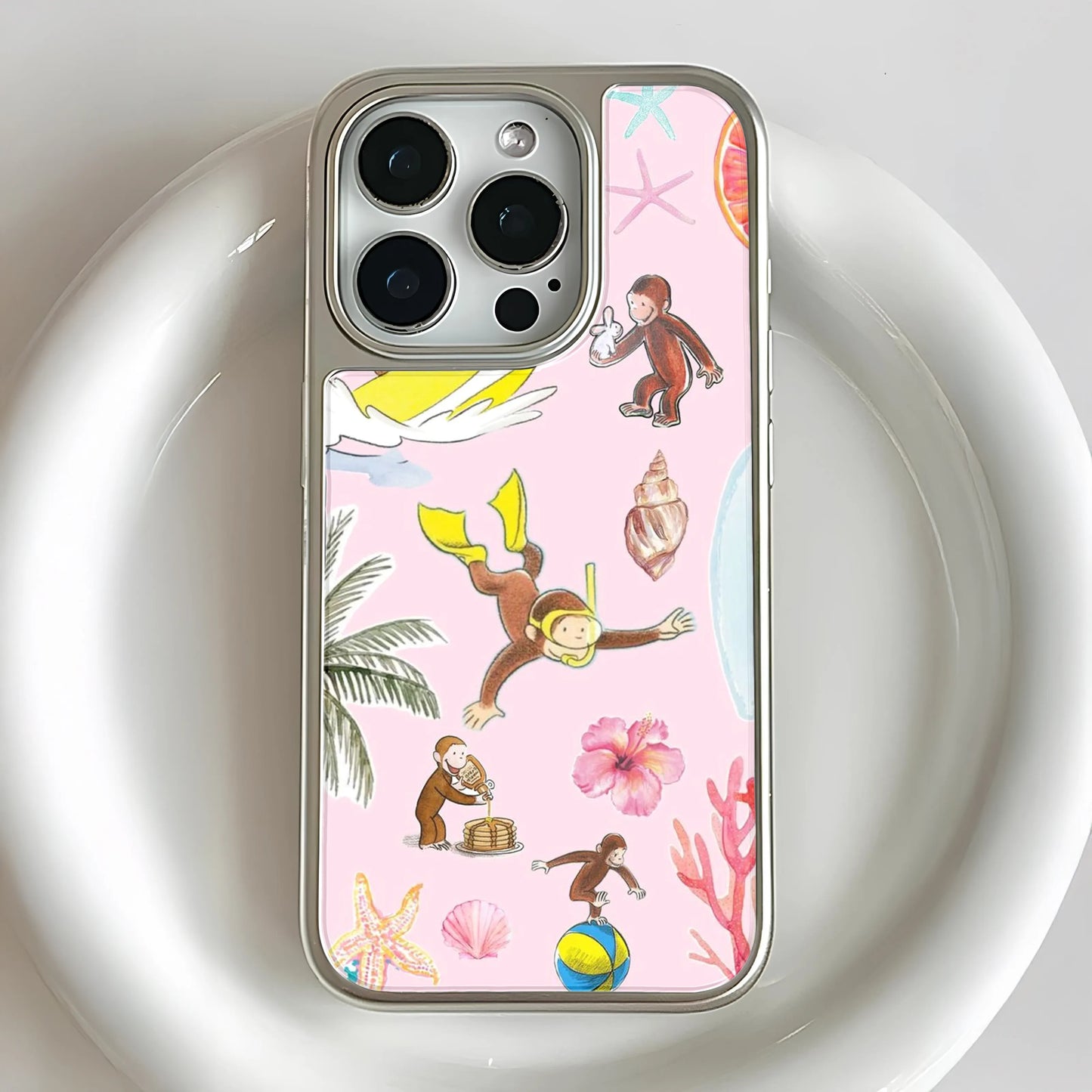 Holographic Chrome Curious Monkey Phone Case - Playful Beach Theme