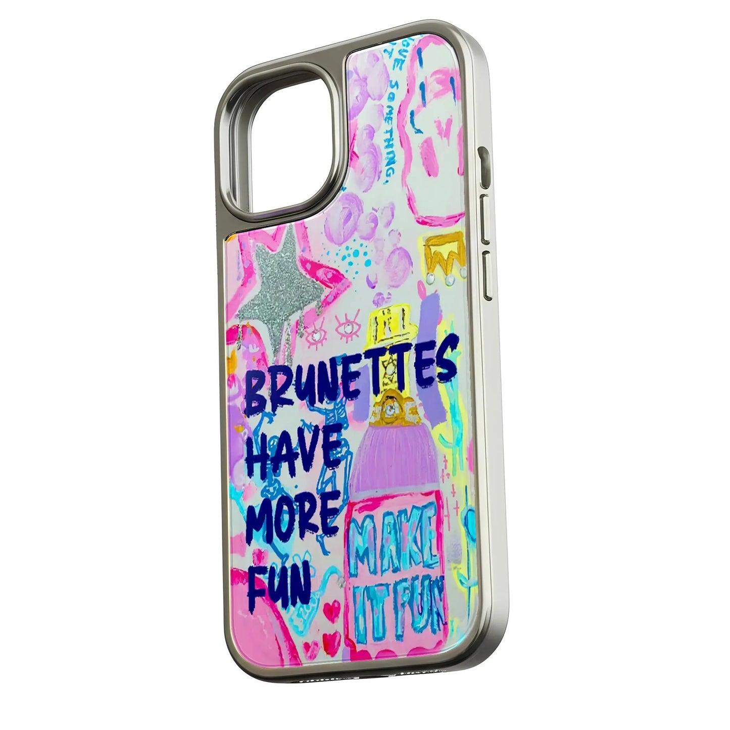 Funda para teléfono holográfica cromada con diseño divertido y colorido.