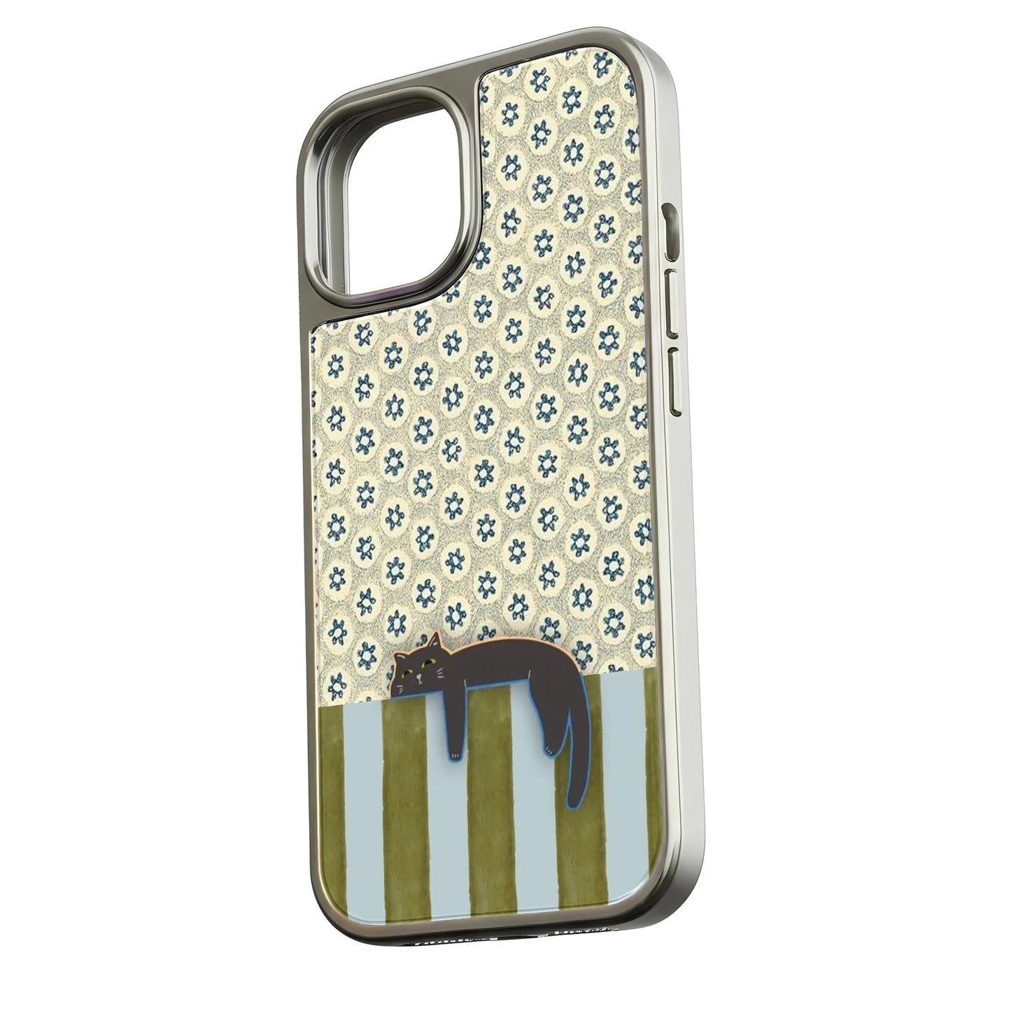 Funda holográfica cromada con diseño de gato - Diseño floral vintage