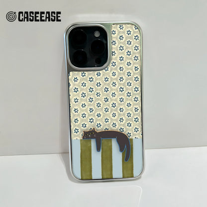 Funda holográfica cromada con diseño de gato - Diseño floral vintage