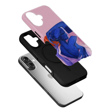 Funda para teléfono abstracta artística en rosa y azul