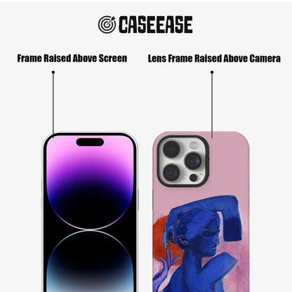 Funda para teléfono abstracta artística en rosa y azul
