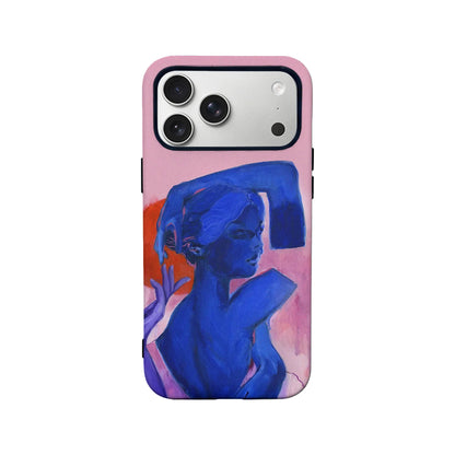 Funda para teléfono abstracta artística en rosa y azul
