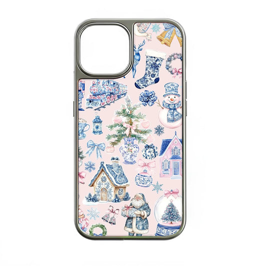 Holographic Chrome Holiday Cottage Phone Case - Vintage Christmas Design