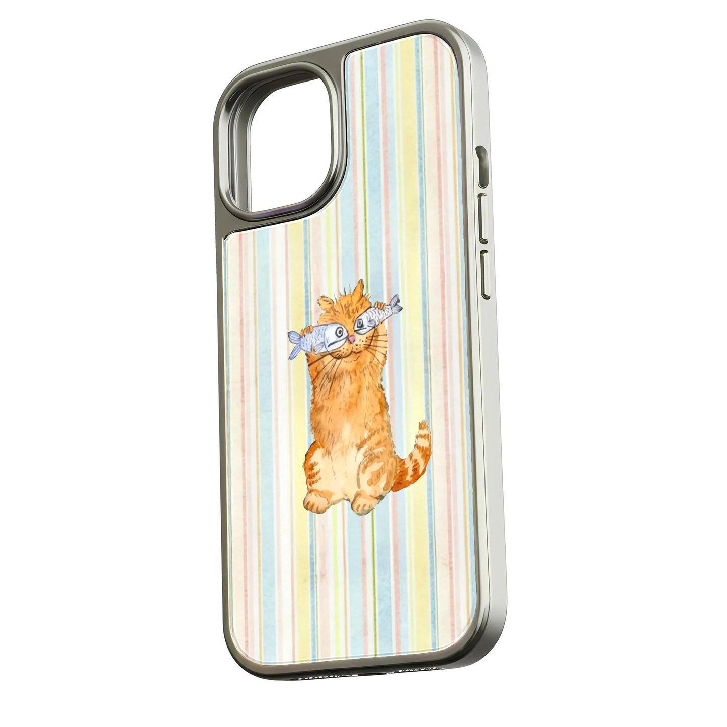 Funda holográfica cromada con diseño de gato - Adorable diseño de pez
