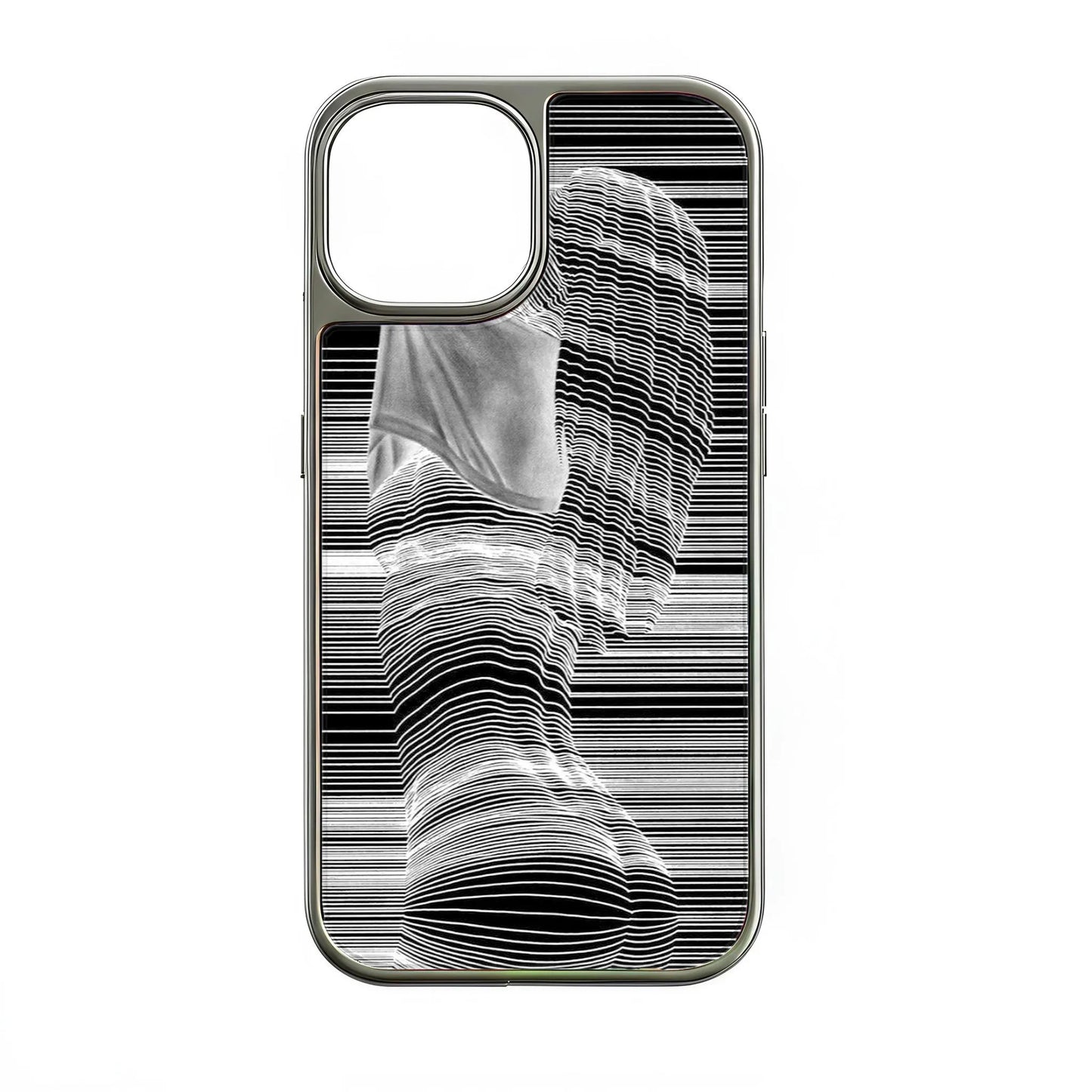 Holographic Chrome Phone Case for iPhone 14 Pro - Striped Illusion Design