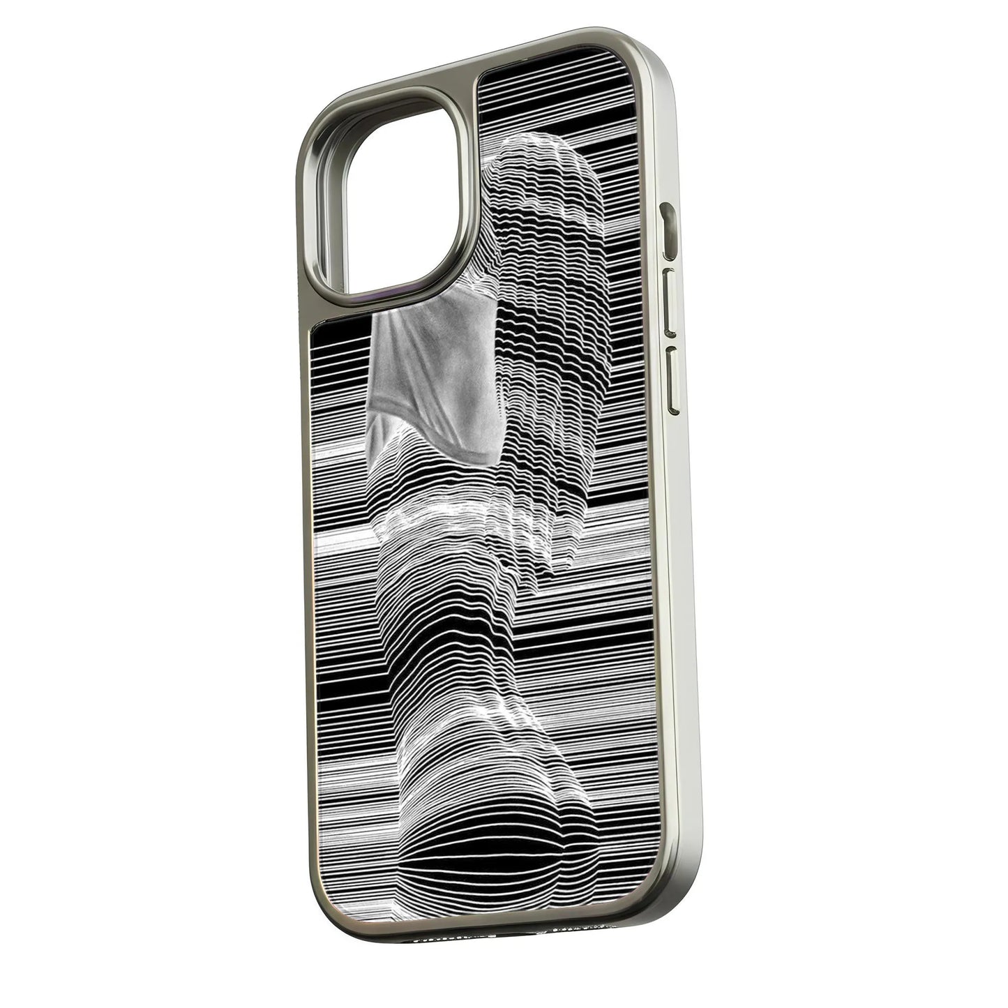 Holographic Chrome Phone Case for iPhone 14 Pro - Striped Illusion Design