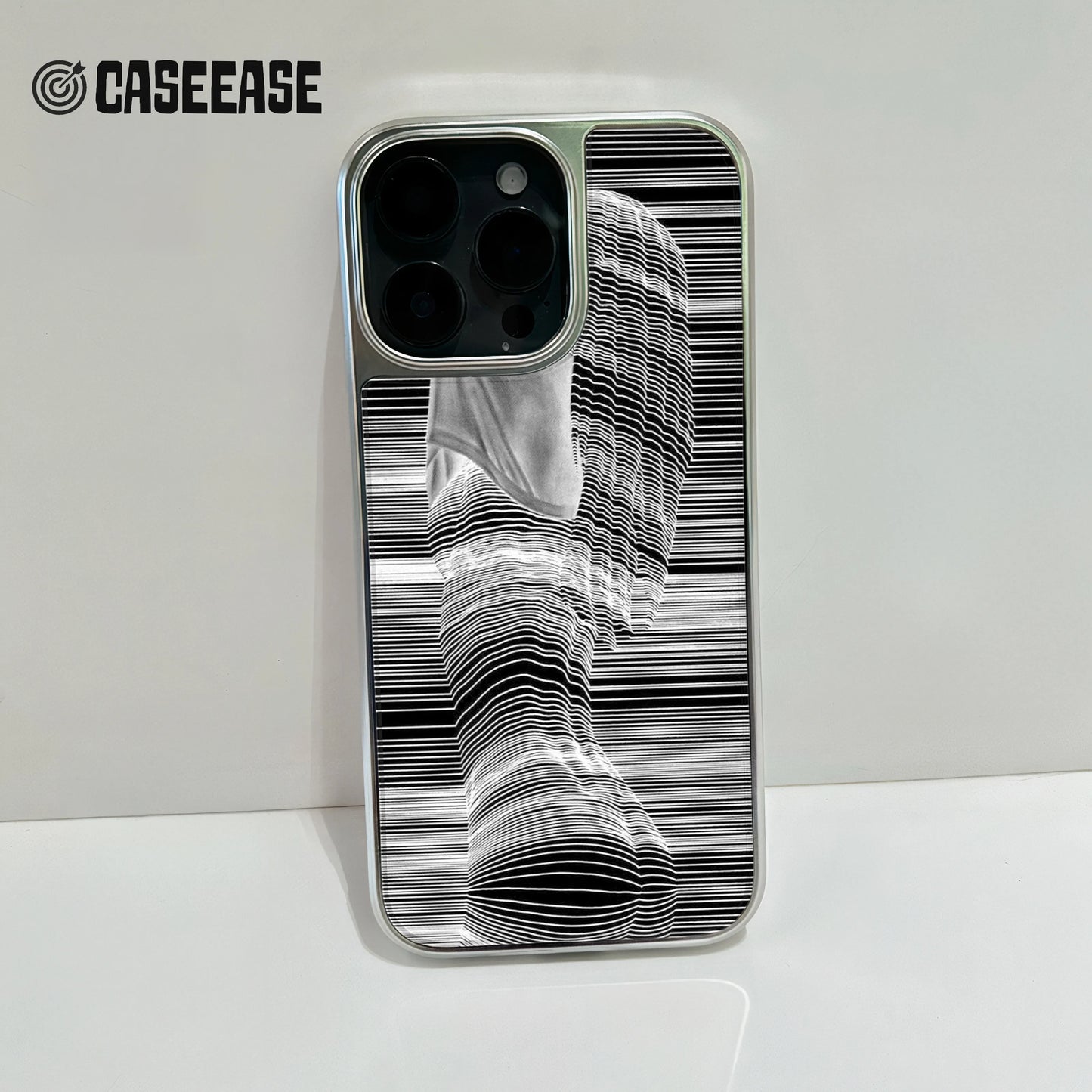 Holographic Chrome Phone Case for iPhone 14 Pro - Striped Illusion Design