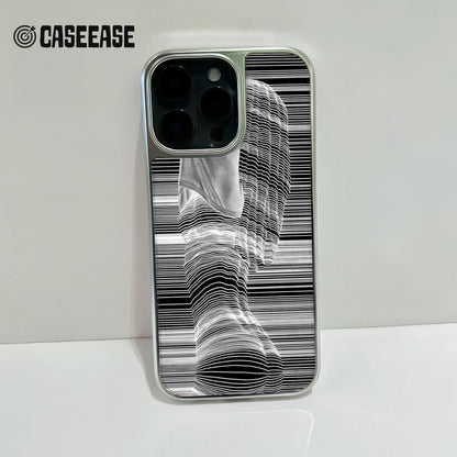 Holographic Chrome Phone Case for iPhone 14 Pro - Striped Illusion Design