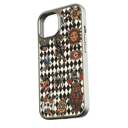 Holographic Chrome Tattoo Phone Case - Vintage Design & Unique Art