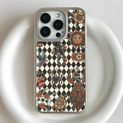 Holographic Chrome Tattoo Phone Case - Vintage Design & Unique Art