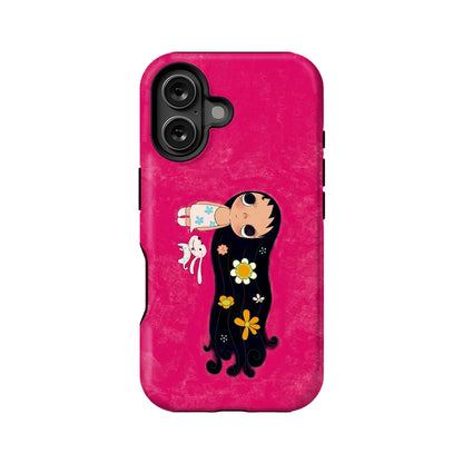 Cute Girl and Bunny Pink Phone Case