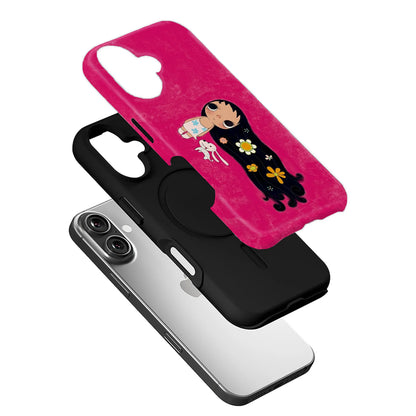 Cute Girl and Bunny Pink Phone Case