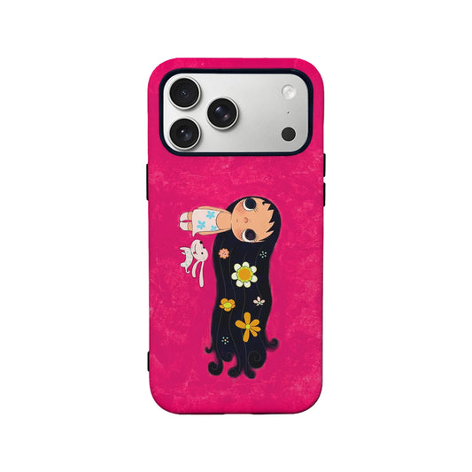 Cute Girl and Bunny Pink Phone Case