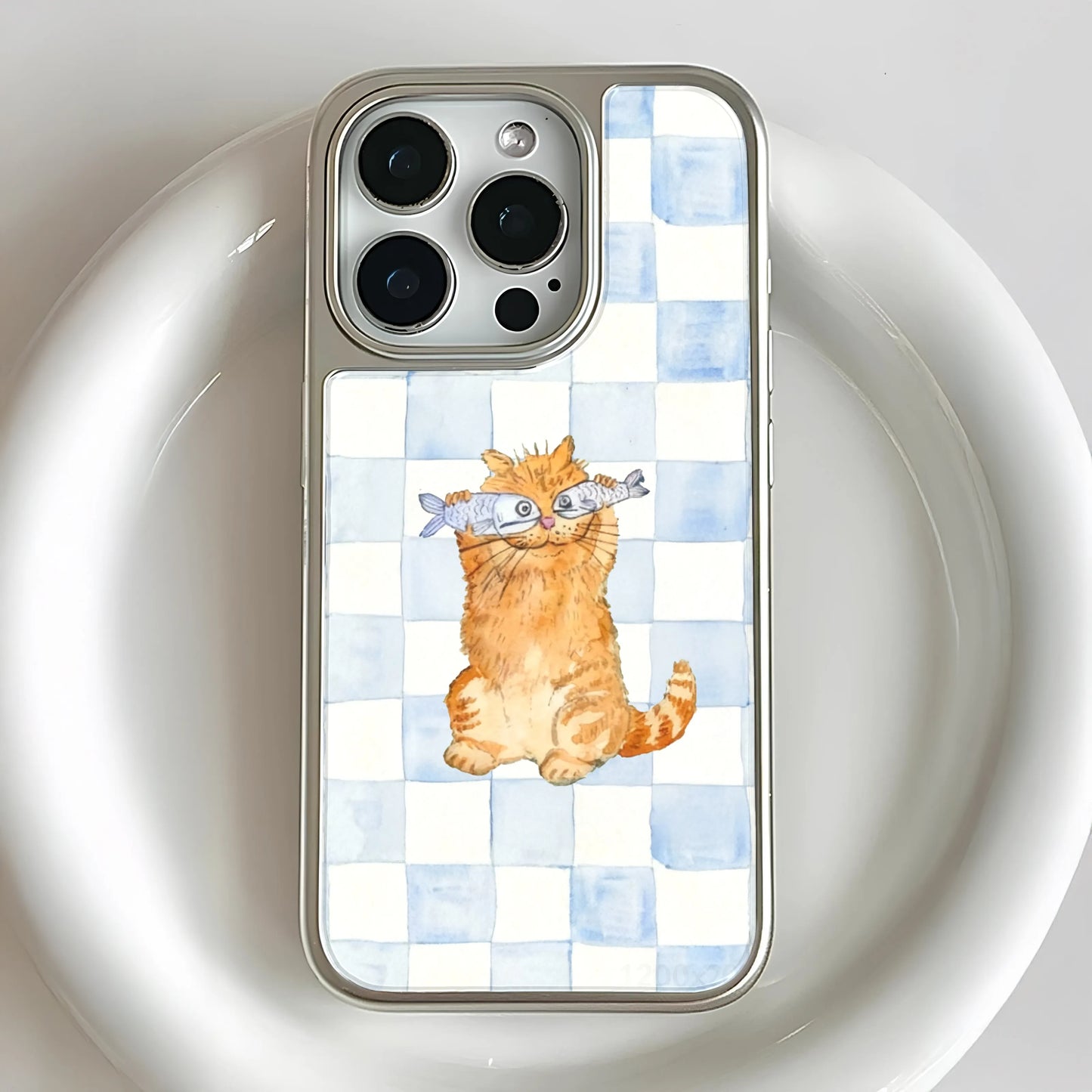 Funda holográfica cromada con diseño de gato: diseño divertido con peces